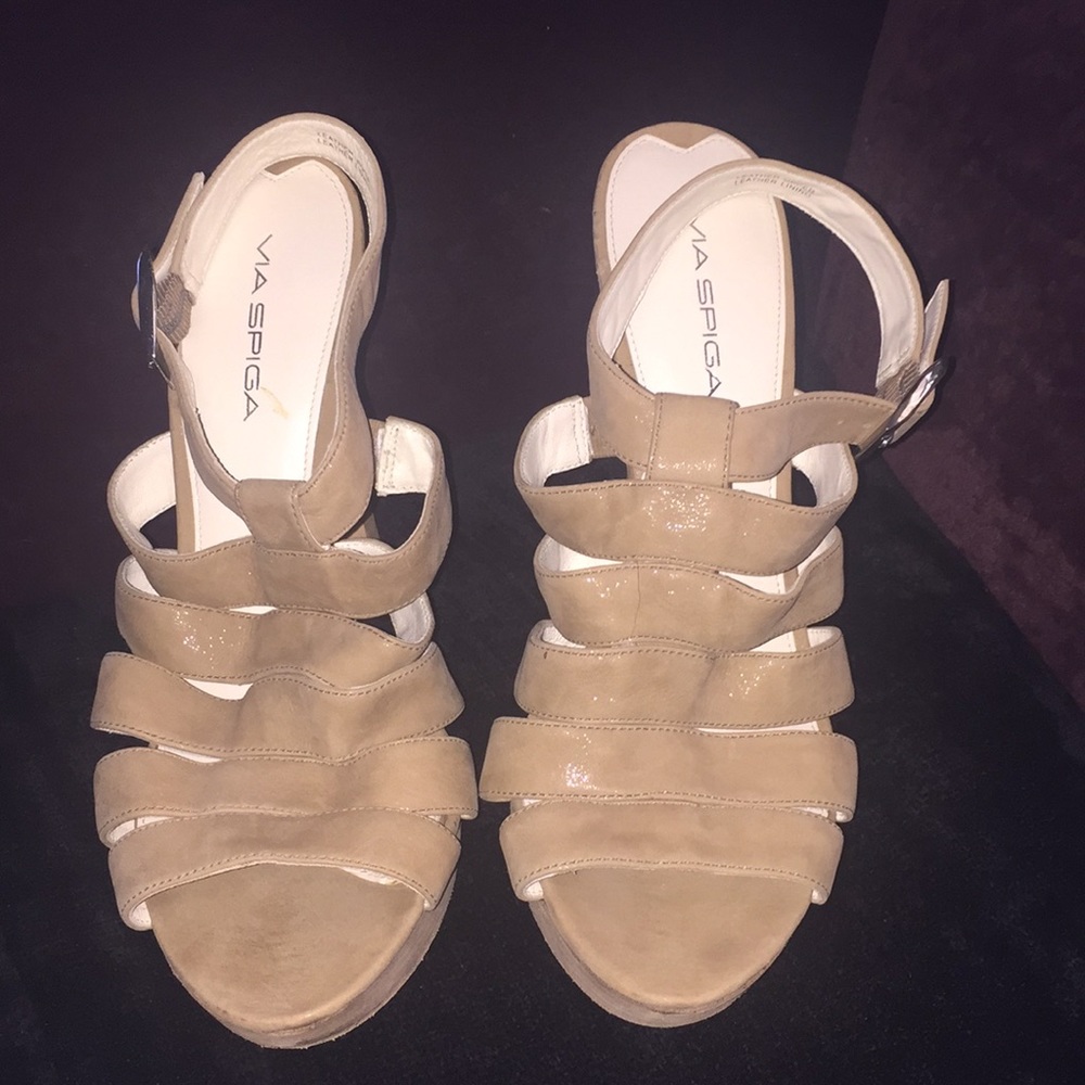 Via Spiga stacked heels with leather upper